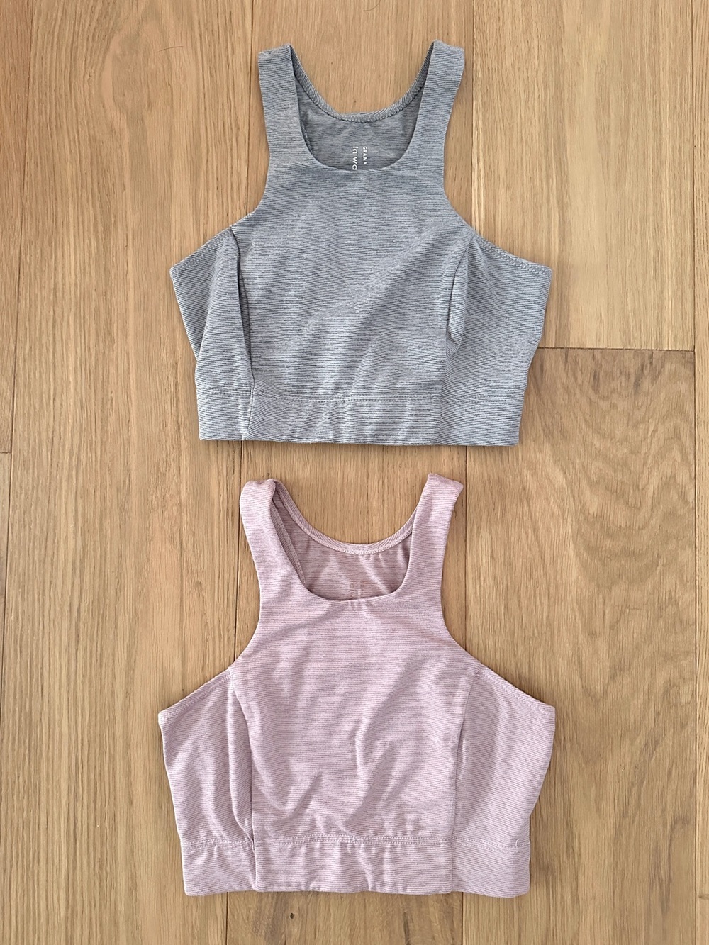 Grana Racerfront Crop Top Sports Bras, Gray & Pink, XS